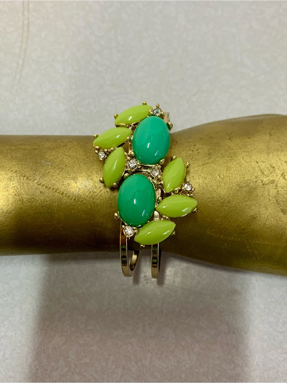 Banana Republic Gold Green Cabochon Statement Hinged Cuff Bracelet